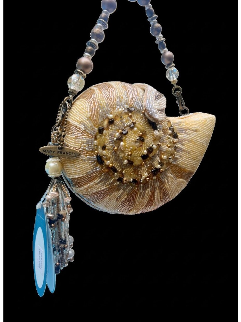 Mary Frances Beaded Nautilus Shell Clutch With Detachable Strap & Pearl Tassel - Picture 6 of 9